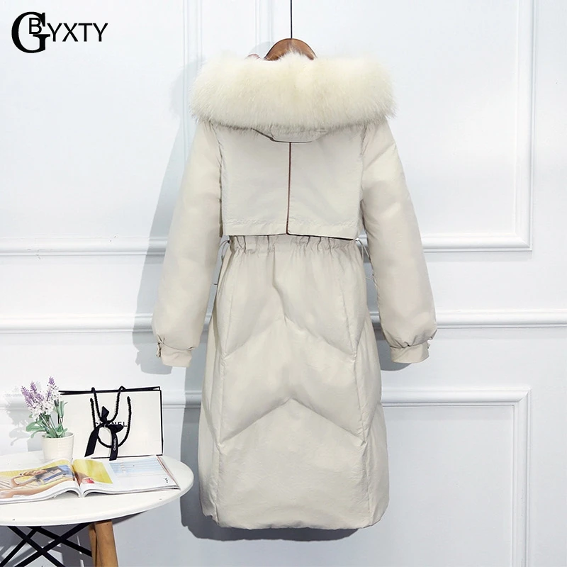 GBYXTY daunenjacke damen/большой размер 3XL длинный пуховик с капюшоном для женщин зимнее пуховое пальто с мехом енота парка с перьями ZA1705