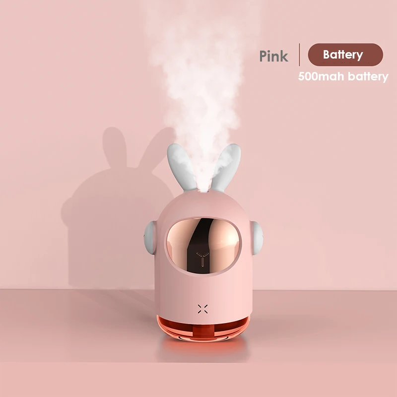 Pink Battery 350 мл космический кролик, увлажнитель воздуха, цветной Ночной светильник, настольный водный диффузор, 500 мА/ч аккумулятор, портативный распылитель - Цвет: Pink Battery