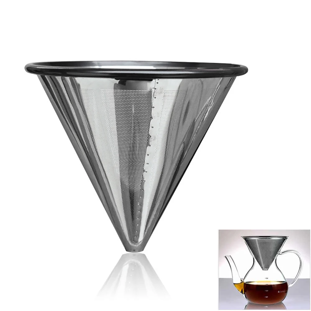 Stainless Steel Coffee Filter Portable Funnel Dripper Reusable Tea Kitchen Durable Cup Pour Over Accessories Mesh Strainer Home |