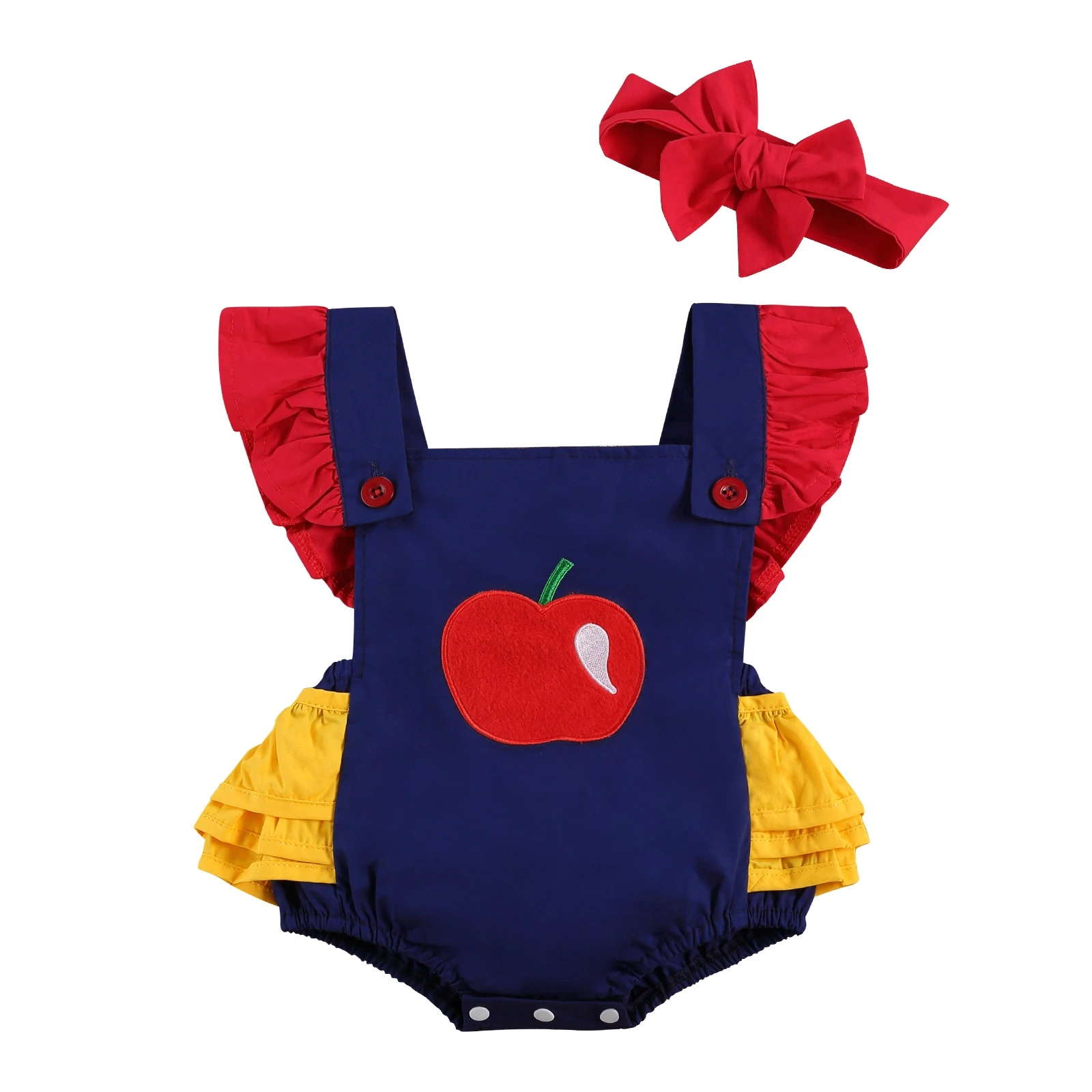 

Infant Baby Girl Clothes Cute Ruffle Sleeveless Backless Apple Pattern Romper + Headband 2Pcs Clothing Set