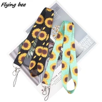 flyingbee sunflower black green painting art key chain lanyard neck strap for phone keys id card creative lanyards x1134