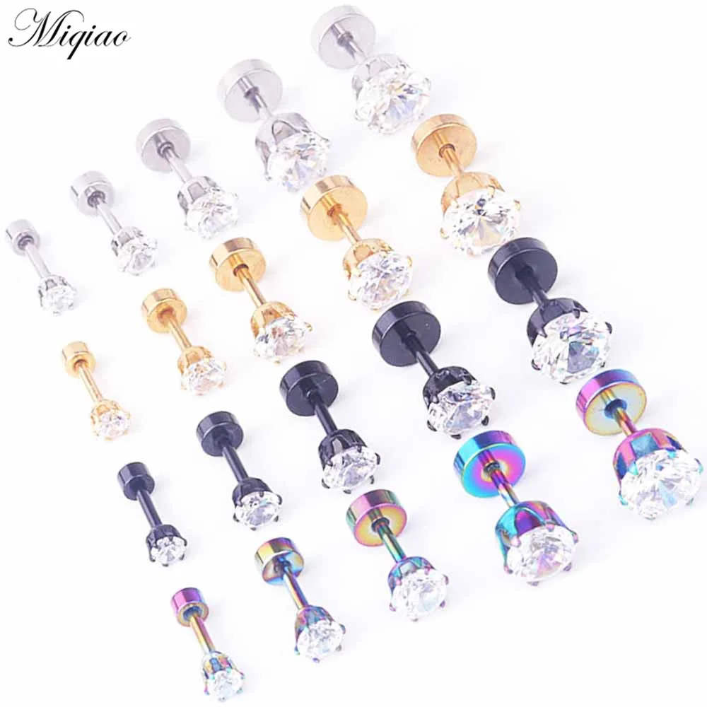 

Miqiao 2pcs Simple Trend Multicolor Diamond-studded Straight Rod Screw Ball Ear Bone Nail Piercing Jewelry