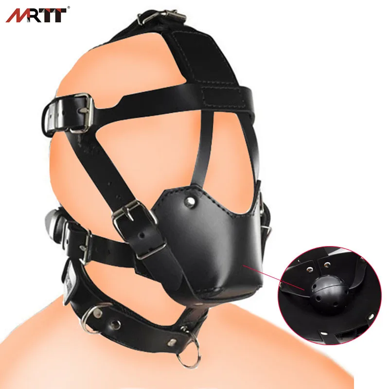 

SM Leather Hood Mask BDSM Bondage Harness Gag Muzzle Mask With Ball Mouth Gag Fetish Erotic Slave Restraint Sex Toys For Couples