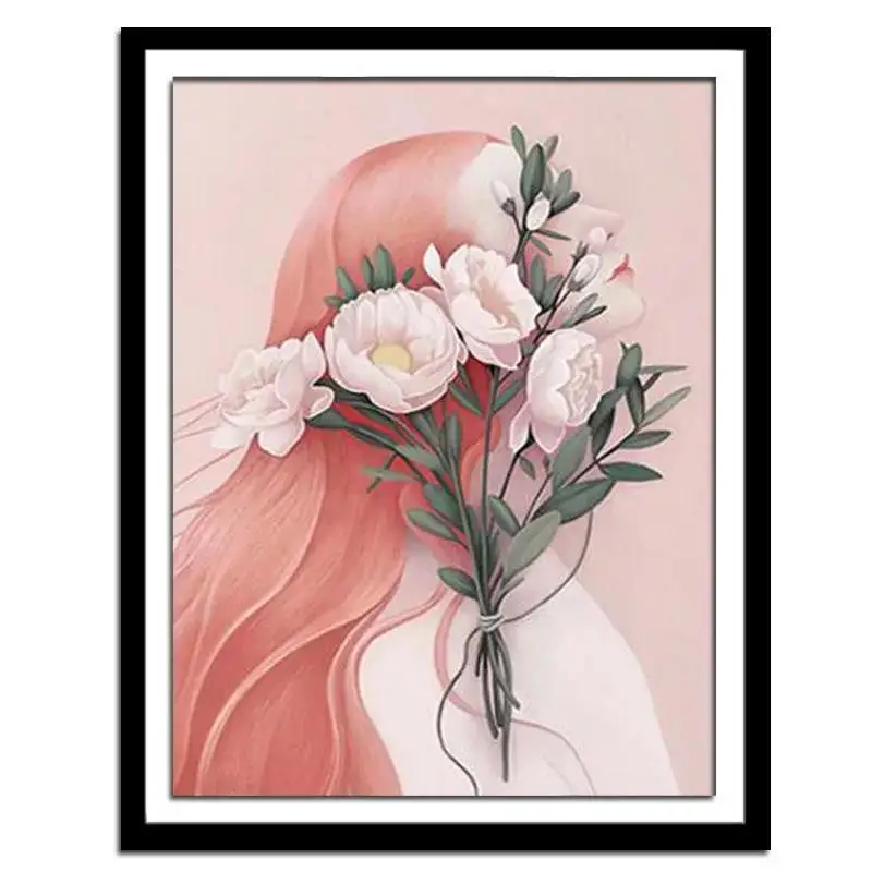 

Diamond Painting Full Of Diamonds Cartoon Pink Flowers Girl Living Room Dining Room Bedroom Handmade Diamond Cross Stitch