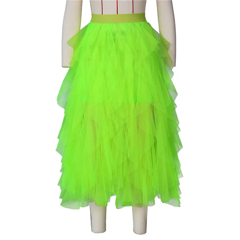 Зеленый HITOM PRINCESS Fashion Tutu Tulle Skirt Women Long Maxi Skirt Summer High Waist Pleated Skirts Female Jupe Saias - Цвет: Зеленый