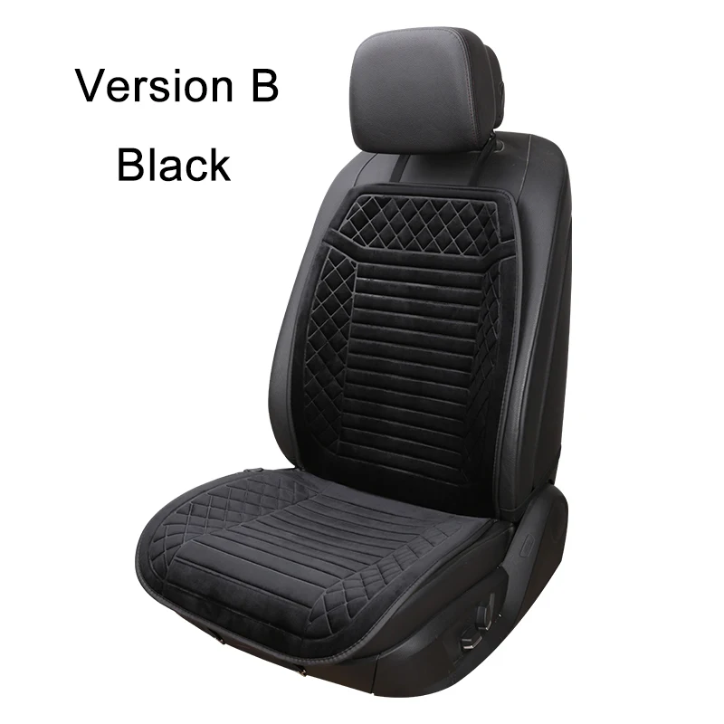 Version B Black Универсальный 12 В Подогрев автомобиля протектор подушки сиденья для зимнего отопления теплый хлопок ткань бежевый/черный/серый - Название цвета: Version B Black