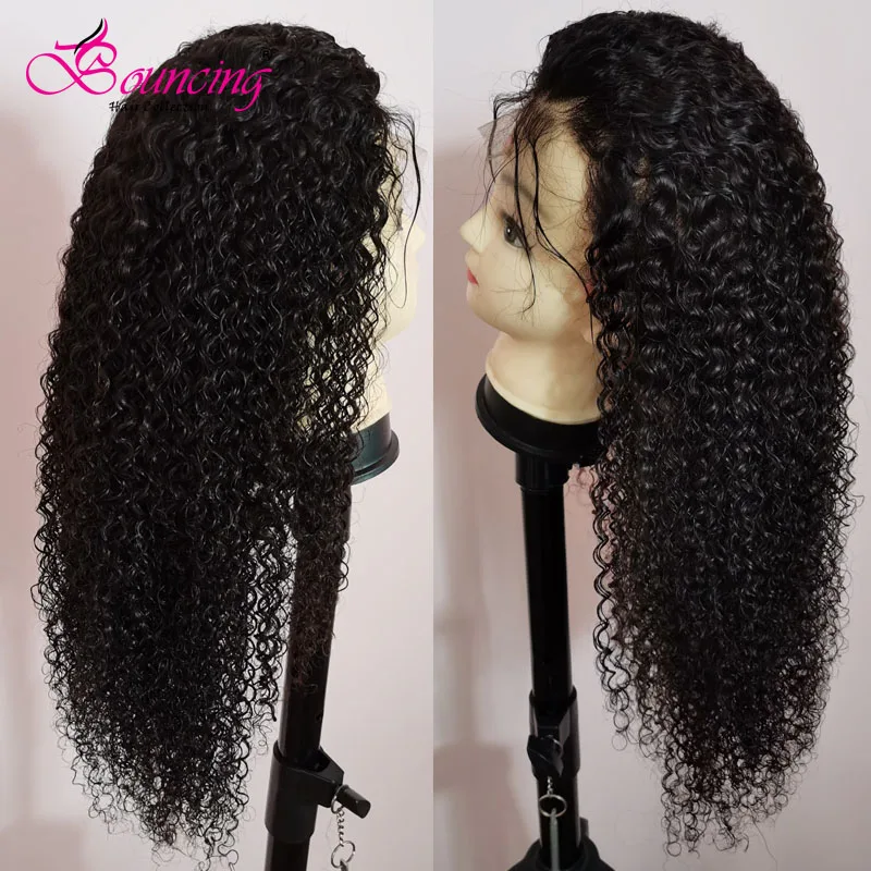 Волнистые кудрявые парики на сетке бразильские 4x4 из человеческих волос