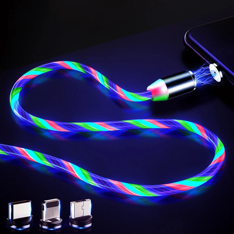 Магнитный светодиодный Micro USB кабель для Samsung S10 S9 Type-c Зарядка iPhone 1 м магнитное