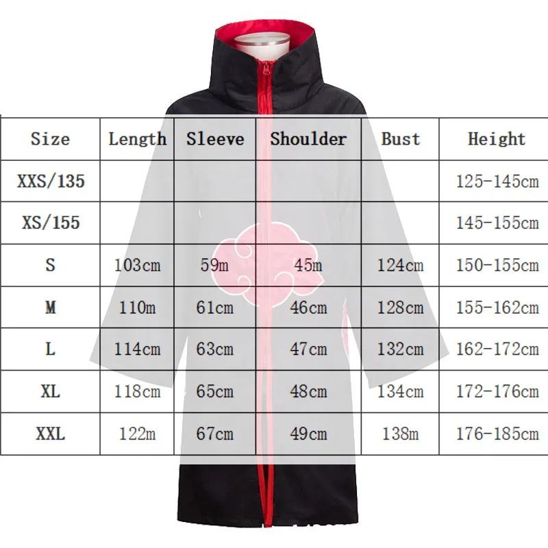 

Naruto Cosplay Costume Akatsuki Cloak Uchiha Itachi Sharingan Headband Necklace Ring Kunai Pain Halloween Costume for Men Kids