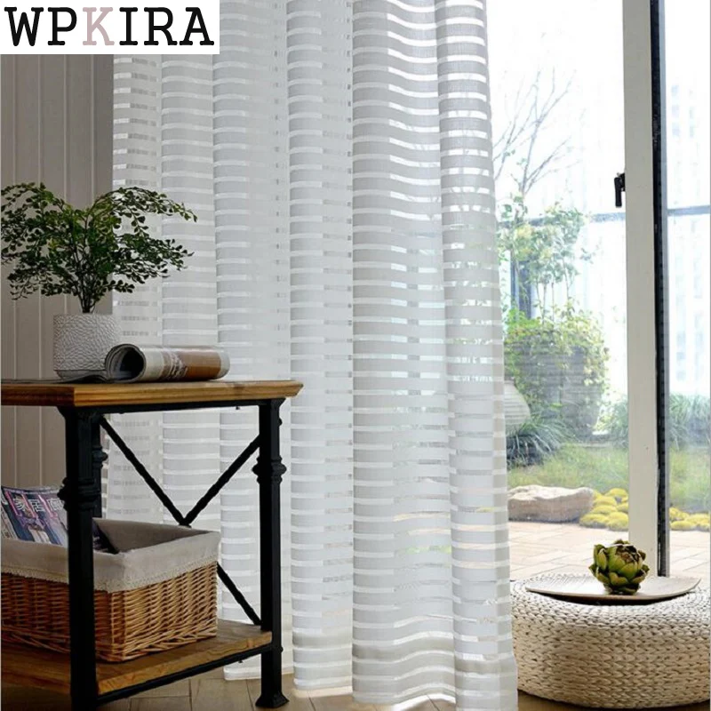 Современные тюлевые шторы в полоску для гостиной белые прозрачные Занавески Из