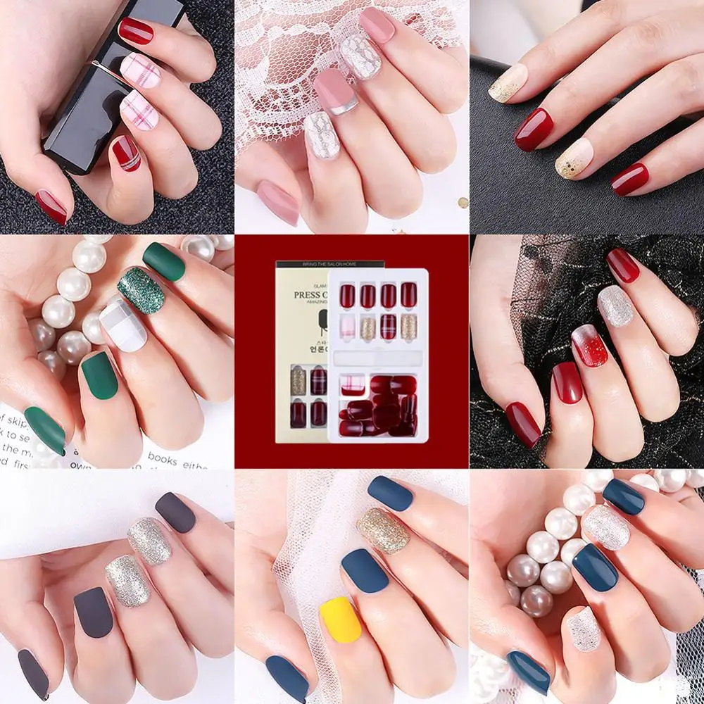 Мода обнаженные поддельные ногти белый мрамор короткий пресс на ногтях