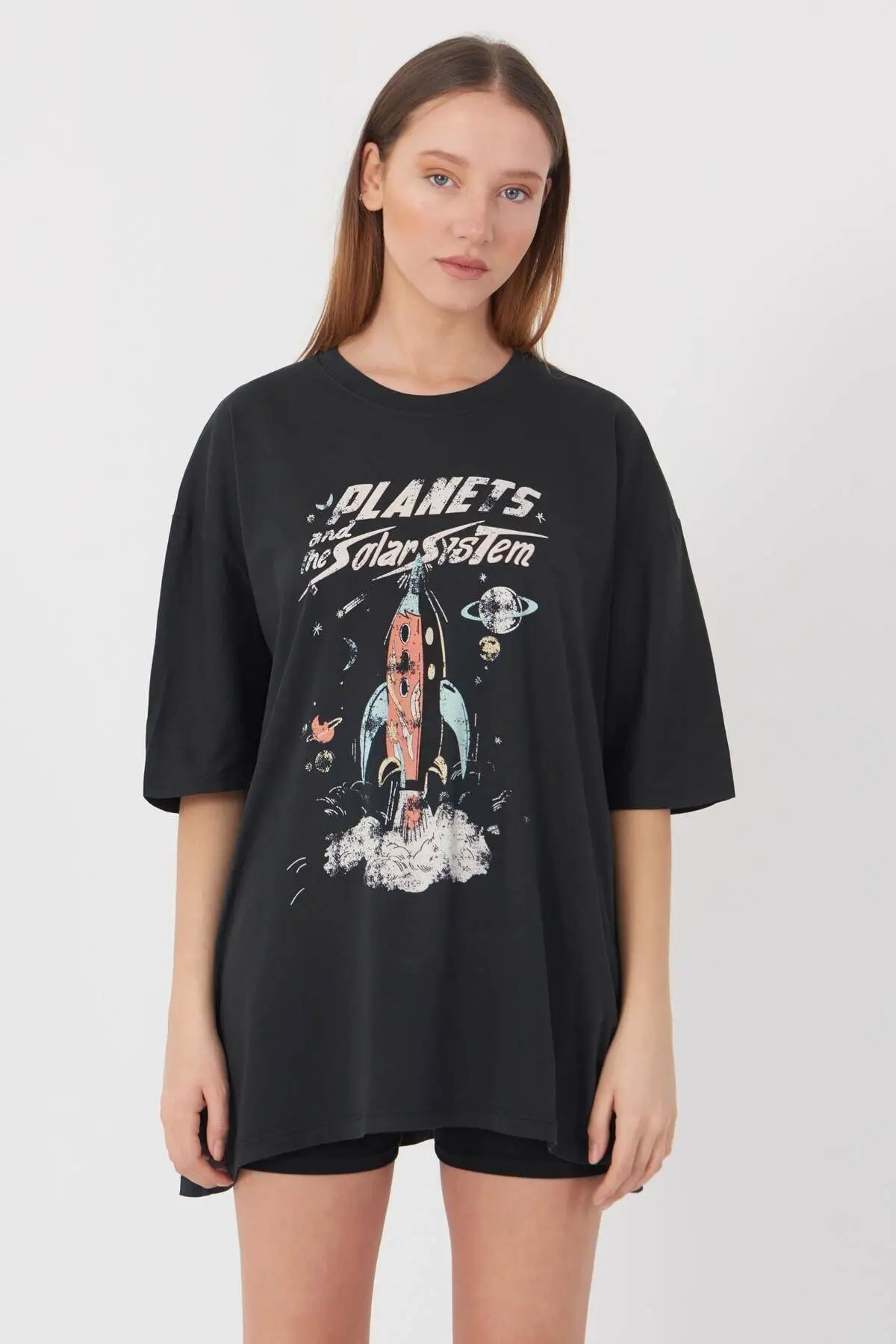 

Summer/Spring Loose Comfortable Cotton T-shirts Print Women Summer Aesthetic Clothes Tees Cotton O Neck Tops For Planet Solar