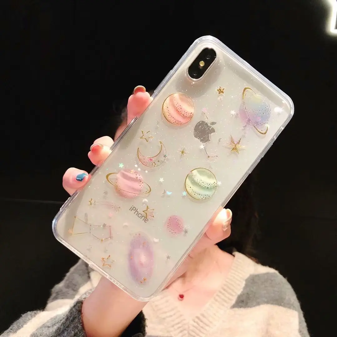 Блестящий милый чехол для телефона с изображением космоса и планеты iPhone 12 Mini 11Pro X