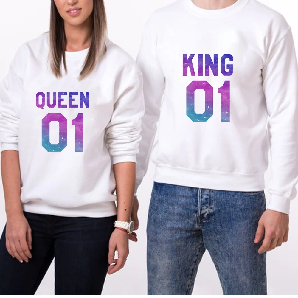 Женские толстовки с длинными рукавами пуловер Feminino KING QUEEN 01 буквенным принтом для