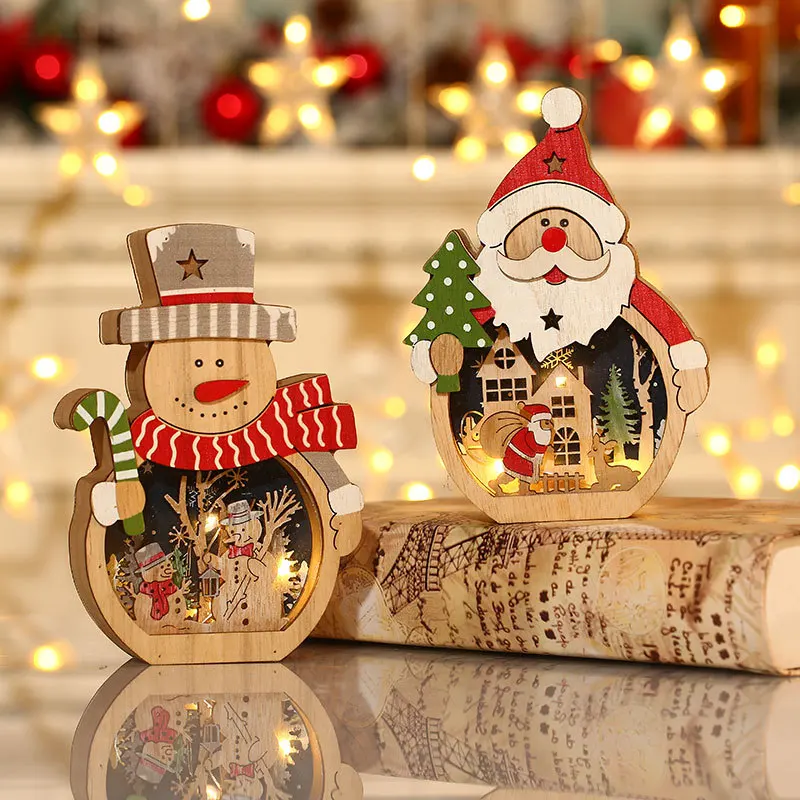 

New Christmas Decorations LED Luminous Santa Claus Wooden Ornaments Hotel Window Decoration Christmas Gifts Chritmas Decorations