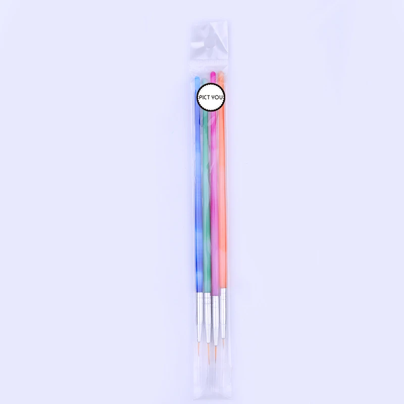 4Pcs/Set Liner Brush Drawing Painting Flower Pen Mixed Size Plastic Handle Nail Art Brushes Kit