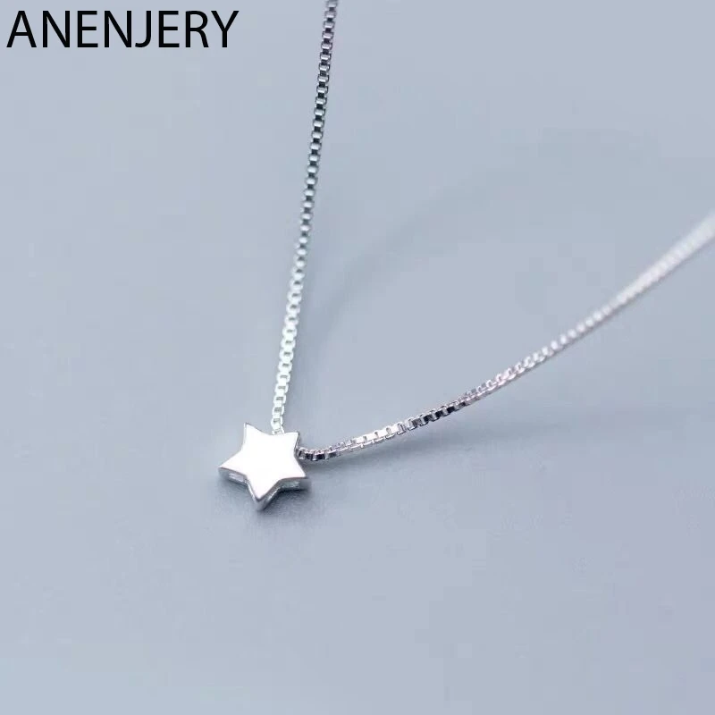 ANENJERY простые 925 пробы серебряные удачливые бусы ожерелья для женщин короткая