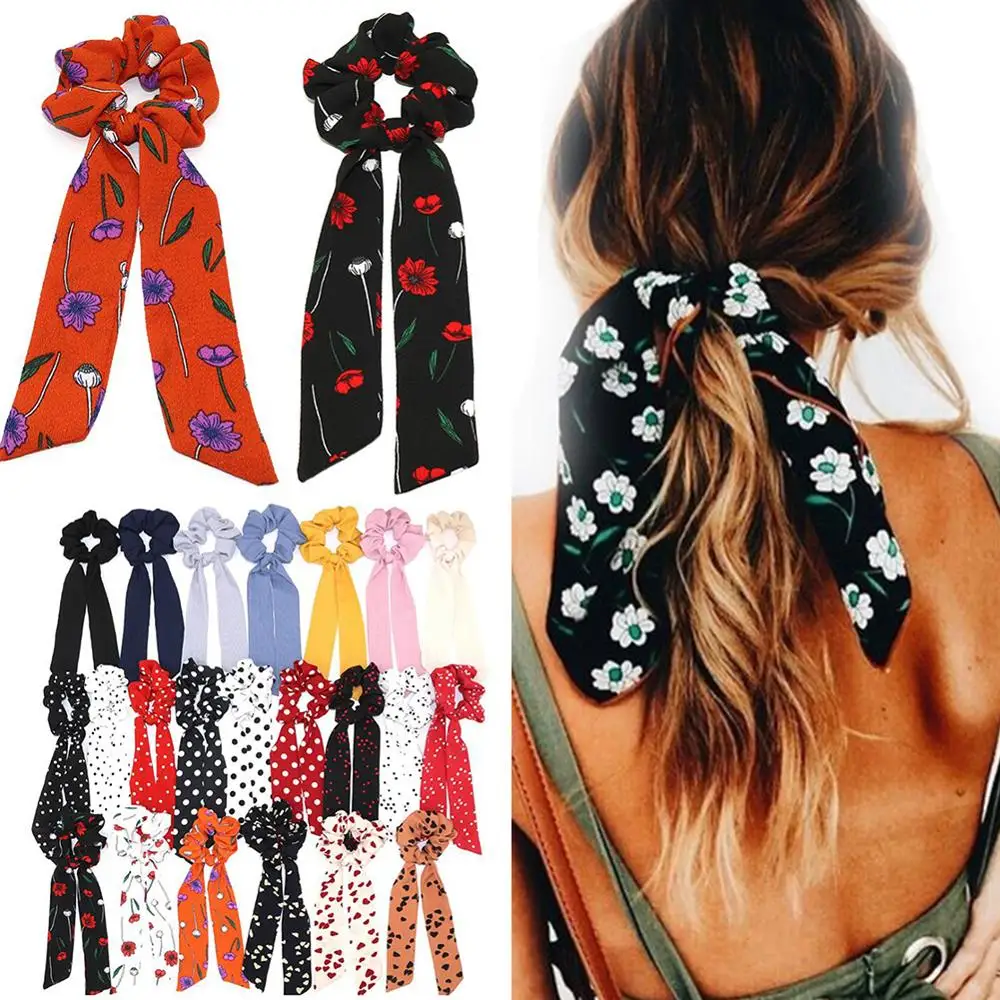 2019 богемные резинки для волос в горошек с цветочным принтом и бантом женские