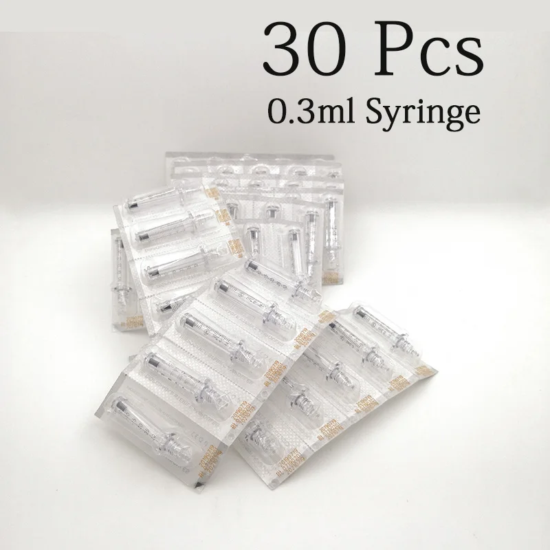 30pcs 0.3ml Syringe 50 шт. одноразовые 0,3 мл ампульная головка шприца и 50 шт. иглы для гиалуроновой кислоты ручка распылитель водный шприц против старения морщин - Номер модели: 30pcs 0.3ml Syringe