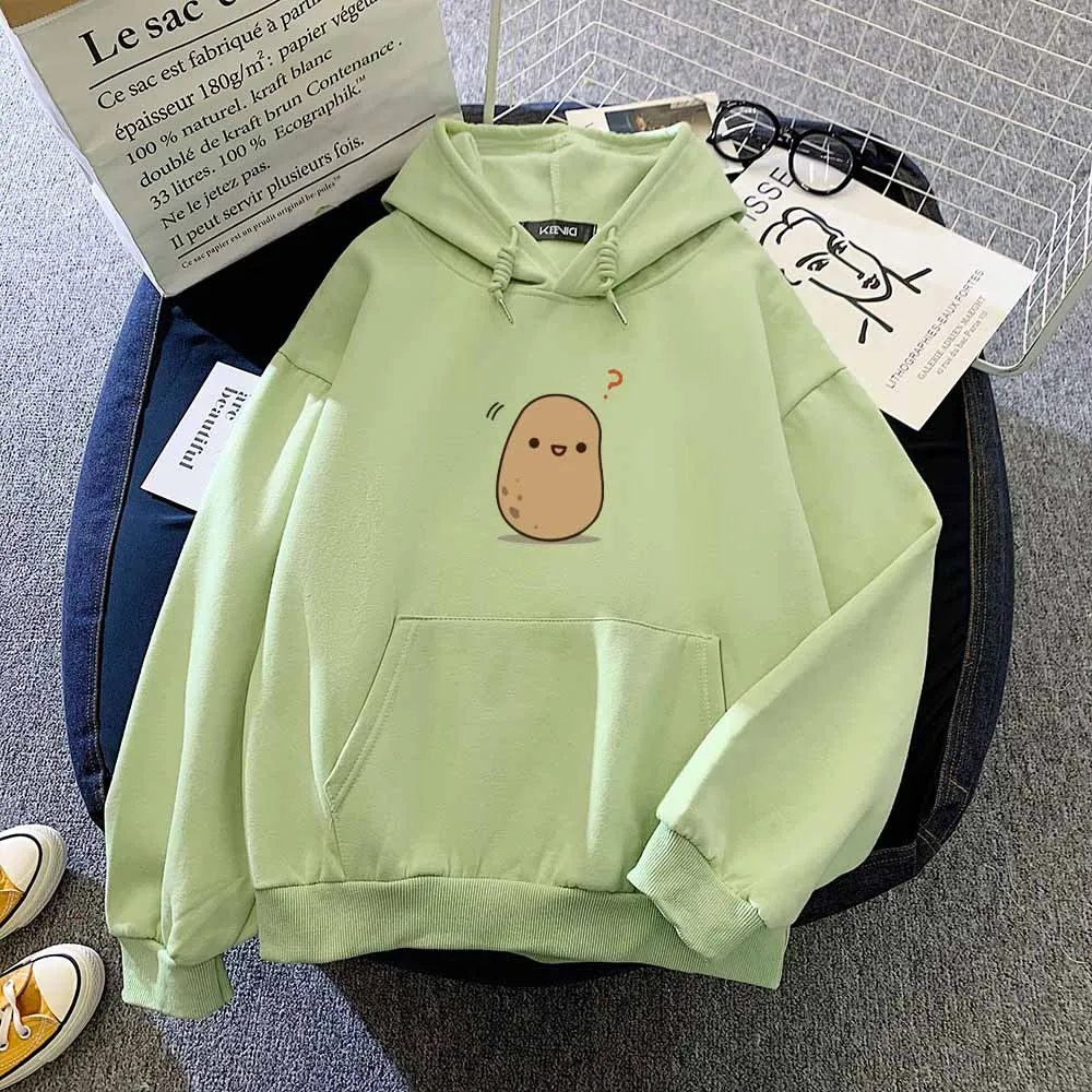 

Зеленая Толстовка Kawaii, Толстовка Оверсайз из хлопка, осенняя эстетика, пуловер с принтом картофеля, толстовки для женщин, корейские Топы