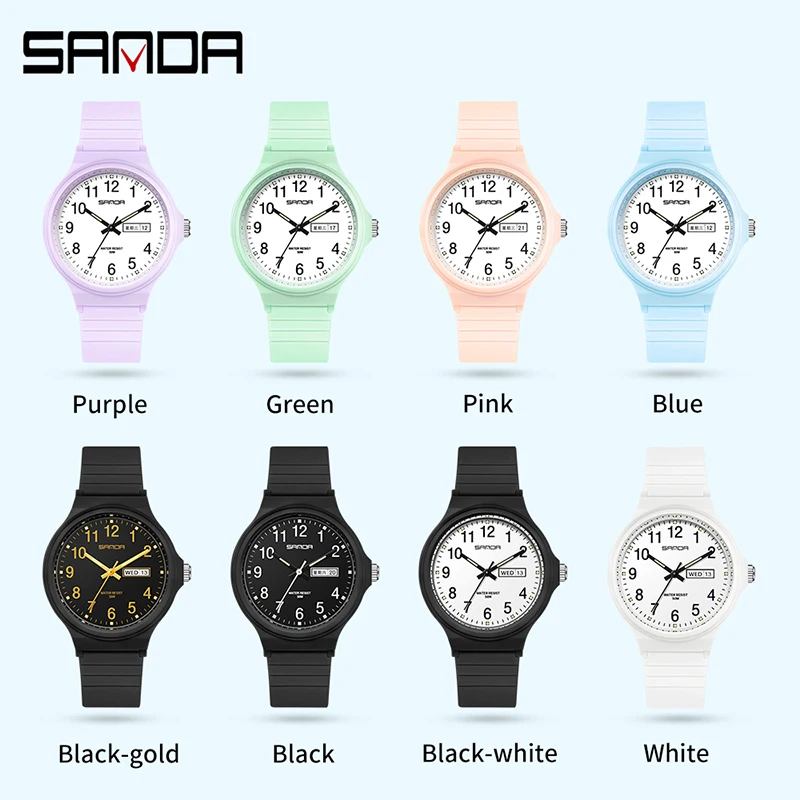SANDA Brand Women Quartz Watches Minimalism Style Ladies Quartz Wristwatch Fashion Black White Waterproof Watch Clock Reloj