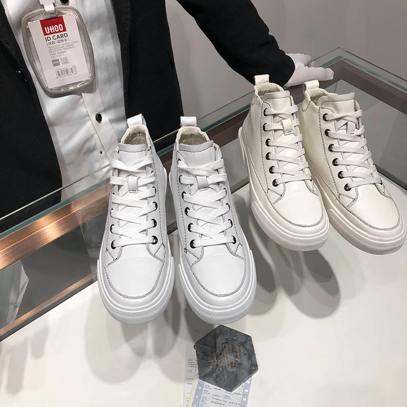 

Prova Perfetto lace up flat women casual shoes spring Comfortable soft high-Top shoes girl round toe breathable leather shoes