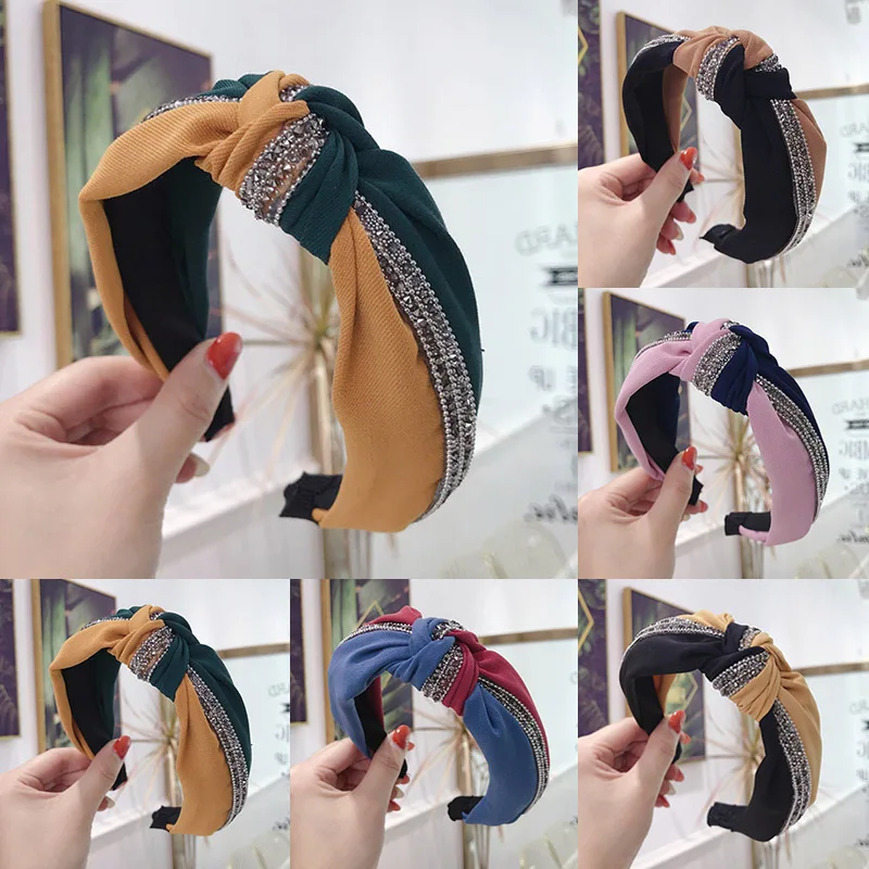 

1PC Crystal Wide Vintage Fashion Women's Patchwork Shiny Sequin Hair Hoop Cross Knot Bow Hairband Headband High Quality