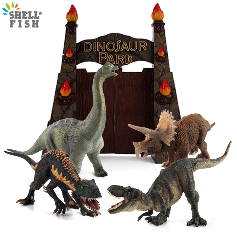 

Jurassic Dinosaur Portal Frame Park Dino Figurines Action Figures Simulation Tyrannosaurus Triceratops Brachiosaurus Model Toys