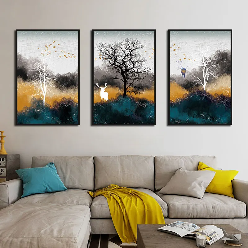 

Abstract Wall Art Gold Watercolor Scenery Paintings Nordic Canvas Posters and Prints for Living Room Bedroom Corridor Decoration