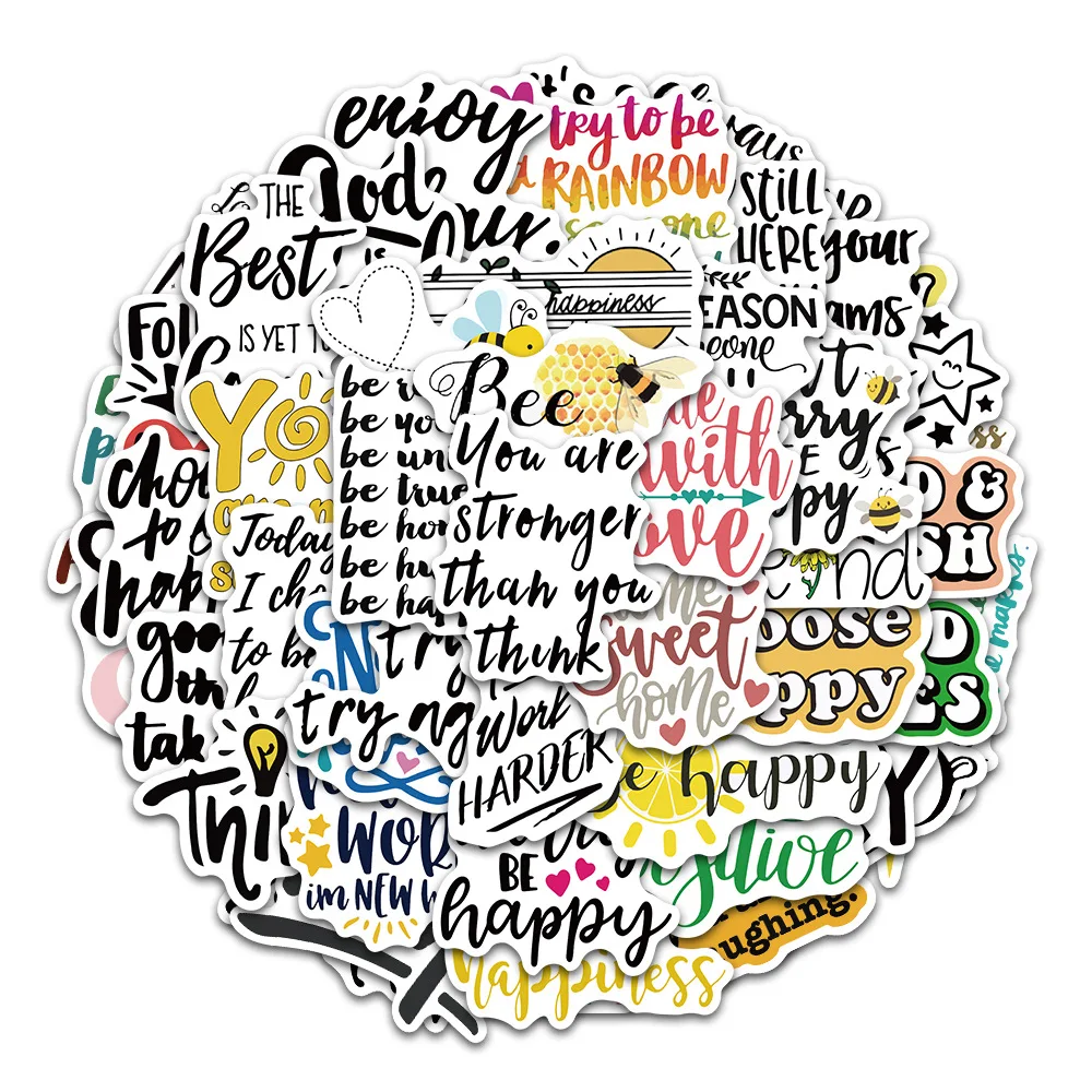 

10/30/50PCS Creative Cartoon Inspirational English Phrases Graffiti Notebook Waterproof Stickers Decorative Toys Wholesale