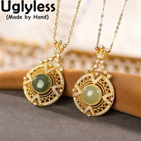 uglyless shinning crystals crown pendants for princess filigree hollow medals necklaces for women 925 silver jade jewel no chain