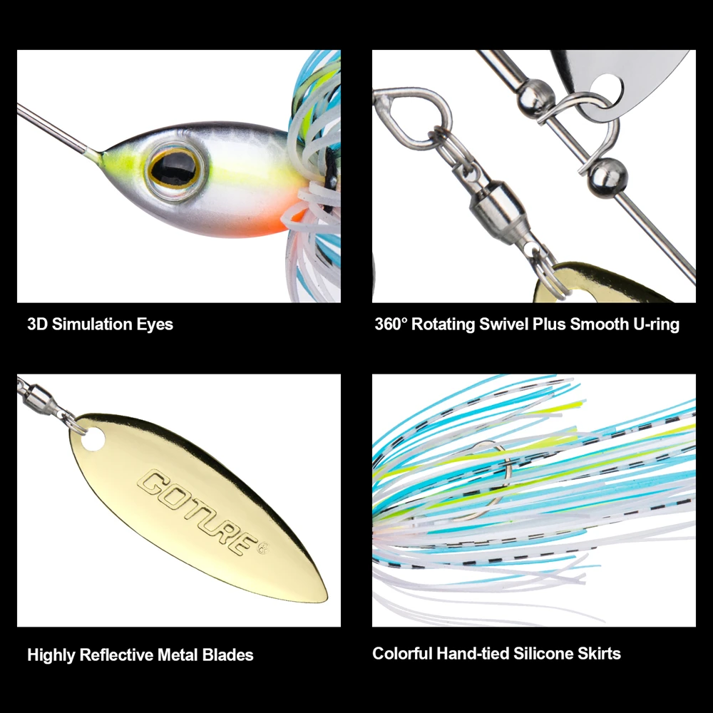 Goture New Spinner Bait 10g 14g Fishing Lure 3D Eyes Tandem Willow + Colorado Bladed Spinnerbait Buzzbait For Bass Fishing