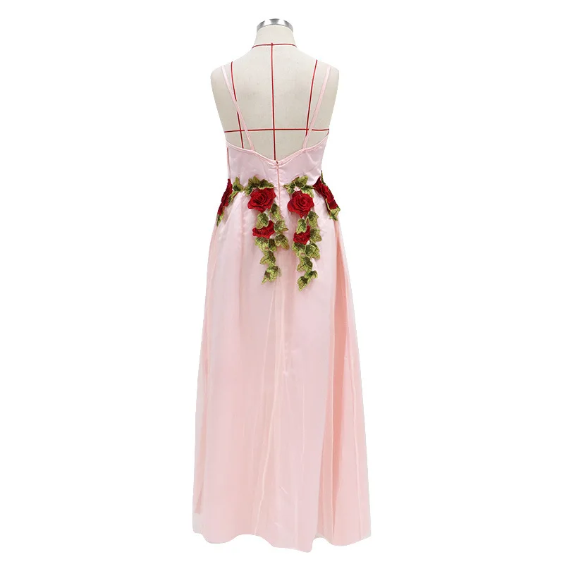 

WEPBEL Women's Sexy Elegant V-neck Spaghetti Strap Backless High Waist Dress Spring and Summer Fashion Floral Print Slim Dress