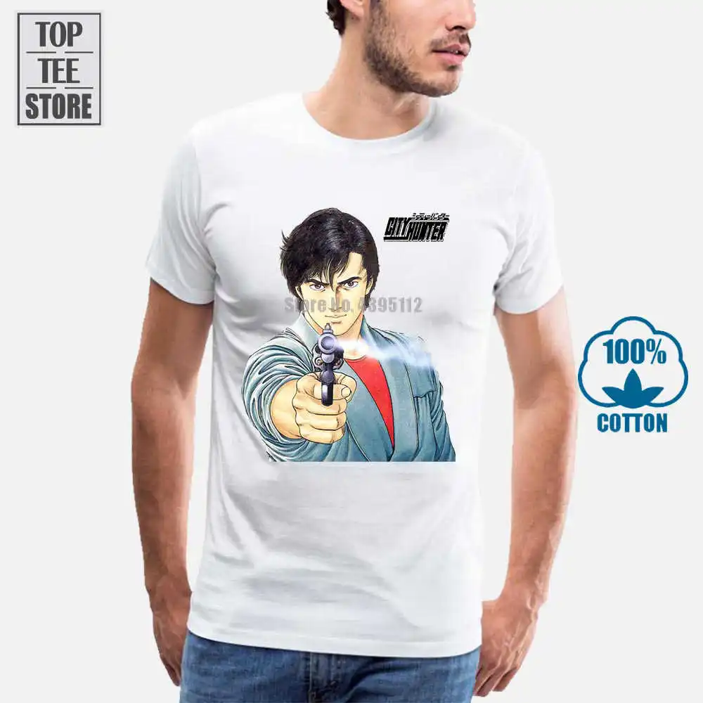 Ryo Saeba City Hunter Классическая Аниме Манга японская футболка белая|Мужские футболки| |