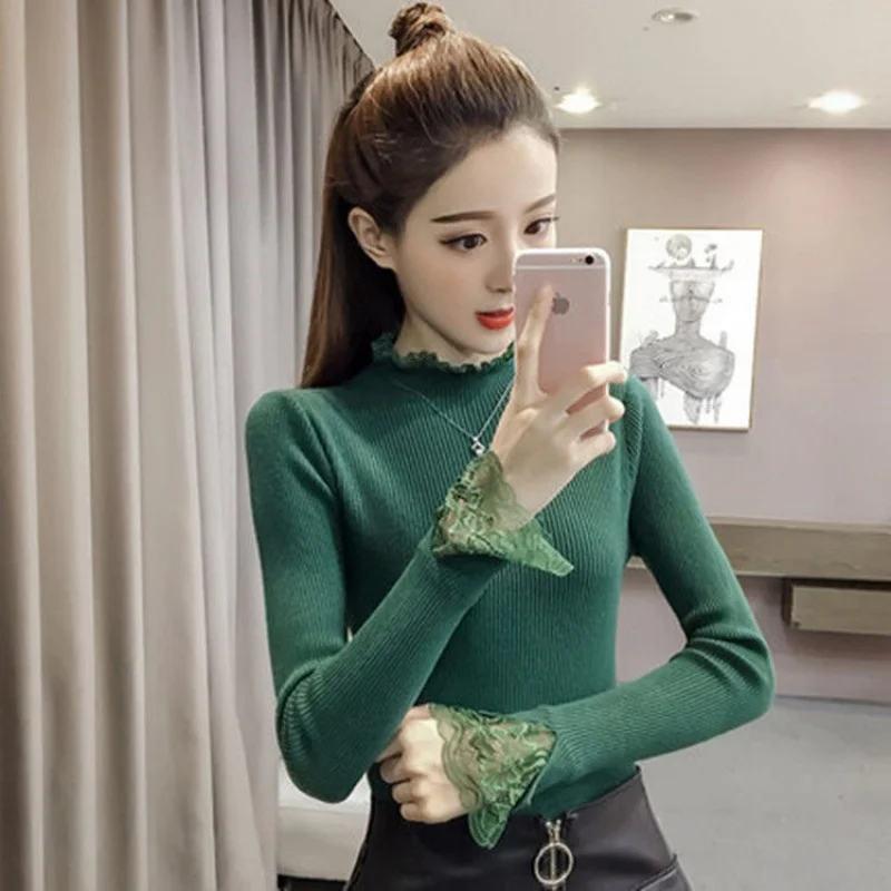 

2020 Autumn Knitted Slim Sweaters Solid Knitted Female Cotton Soft Elastic Color Pullovers Bandage Long Sleeve Sweaters Women