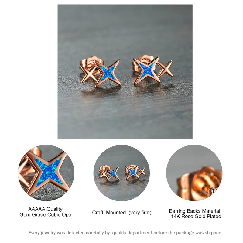 

Minimalist Female Blue Opal Stone Earring Classic Rose Gold Color Wedding Jewelry Cute Bridal Star Small Stud Earrings For Women
