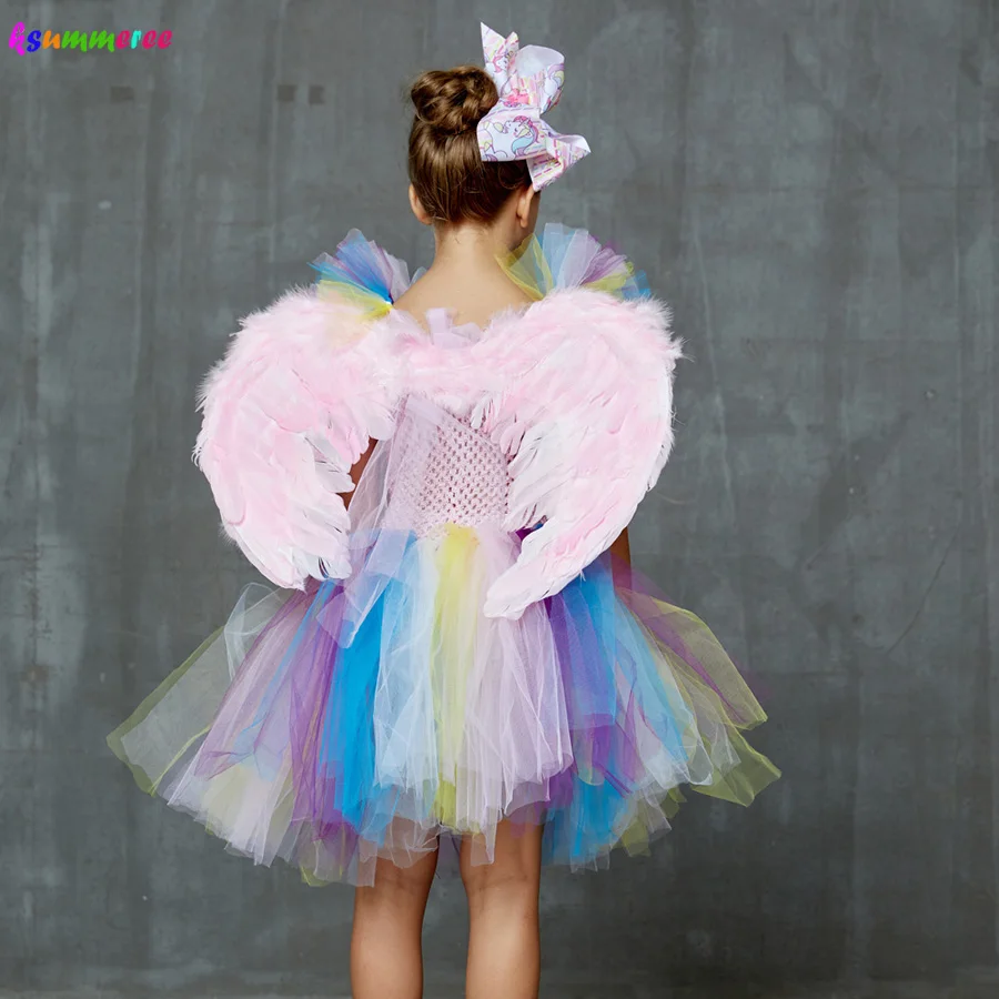 Girls Unicorn Tutu Dress with Bows and Wings Kids Party Flower Pageant Princess Children Fancy Ball Gowns | Детская одежда и обувь