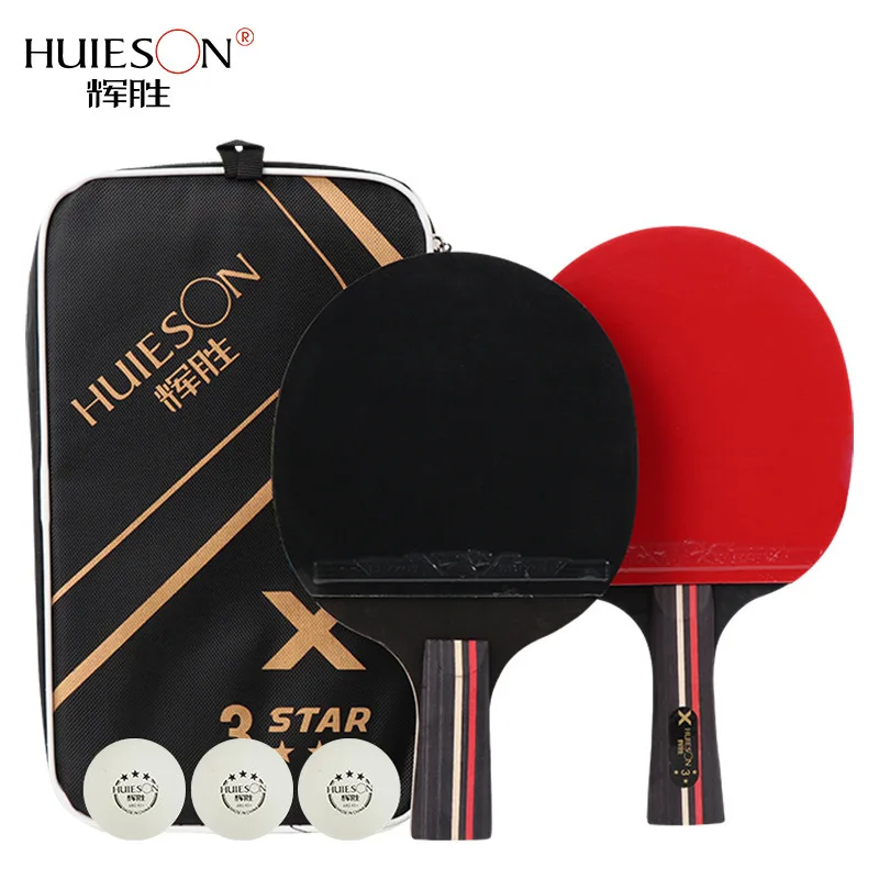 Table Tennis Racket Double Face Pimples-In 3 Star Pingpong Paddle Racket Set With Bag  (No Balls)