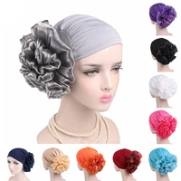 women muslim hijab cap head scarf elastic milk silk turban hats fashion big flower headband ladies party headware