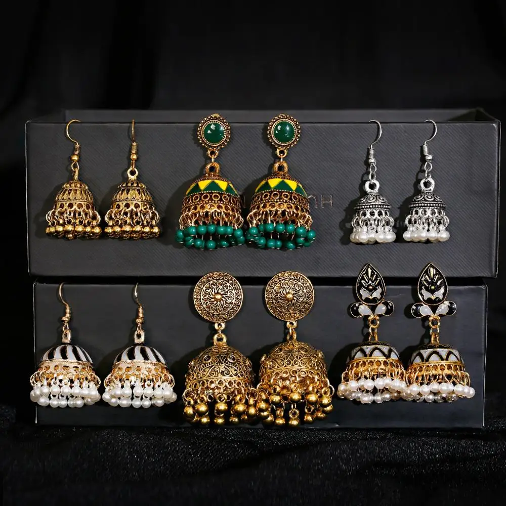 Pendientes пирсинг индийские украшения Jhumka выемками человеческое лицо серьги