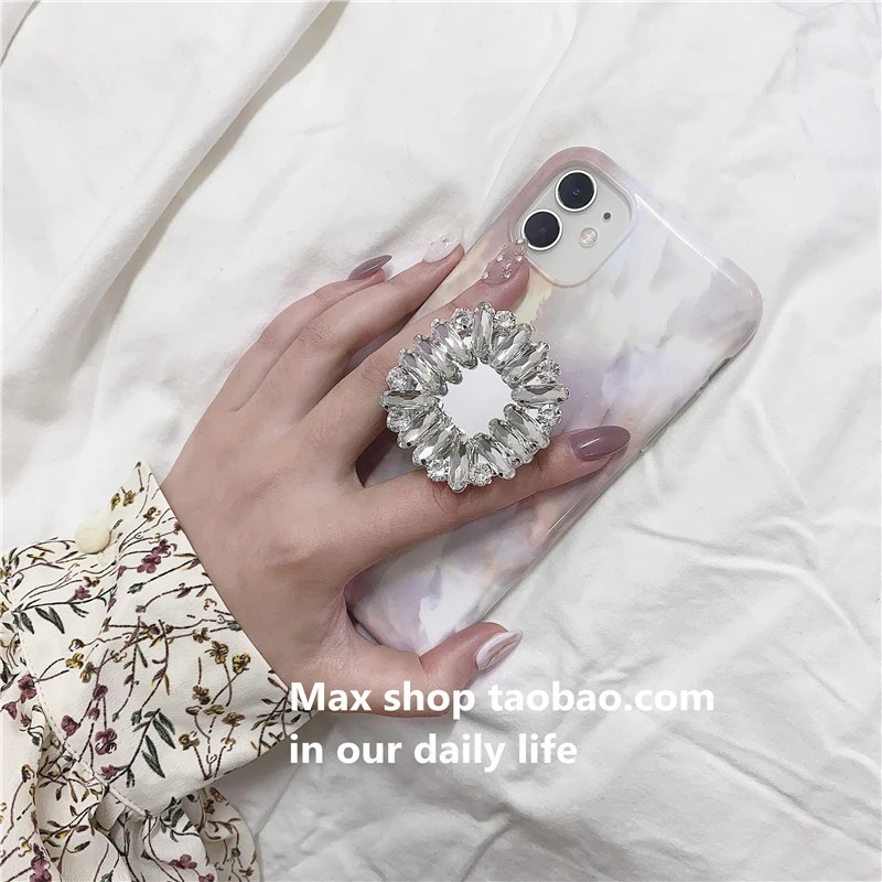 Korea Popular Diamond bling marble holder stand Soft silicon phone case for iphone 7 8 Plus X XS XR MAX 11 Pro 12 Mirror cover | Мобильные
