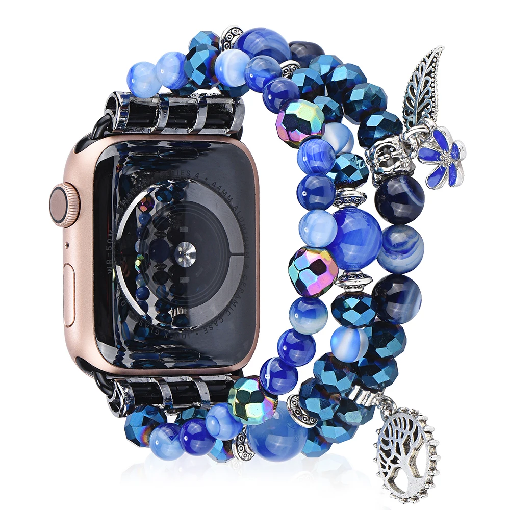 Blue 44mm 42mm Strap for Apple Watch Band SE Series 6 5 Bracelet Crystal Beads Elastic Watchband for iWatch 3 4 Correa 38mm 40mm