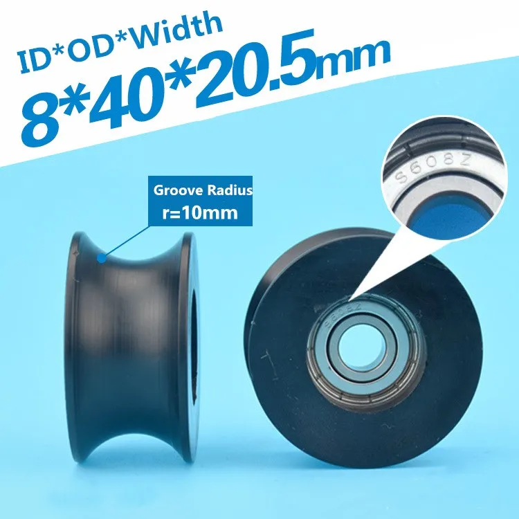 

2pcs 8x40x20.5mm nylon Plastic U-shaped groove roller guide pulley wheel 20mm track delrin wrapped 625ZZ bearing pulley