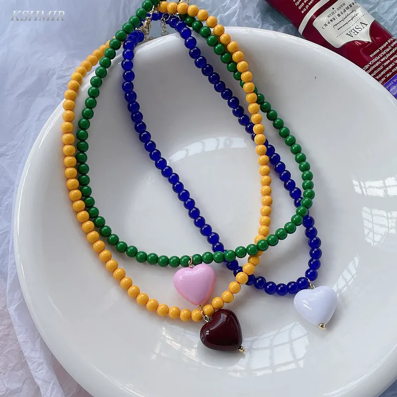 

jewelry New Bohemia color heart-shaped beads necklace ins style exquisite design clavicle chain designed for women accessories