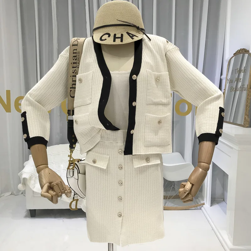 Женский вязаный костюм ALPHALMODA элегантный во французском стиле ретро с карманами