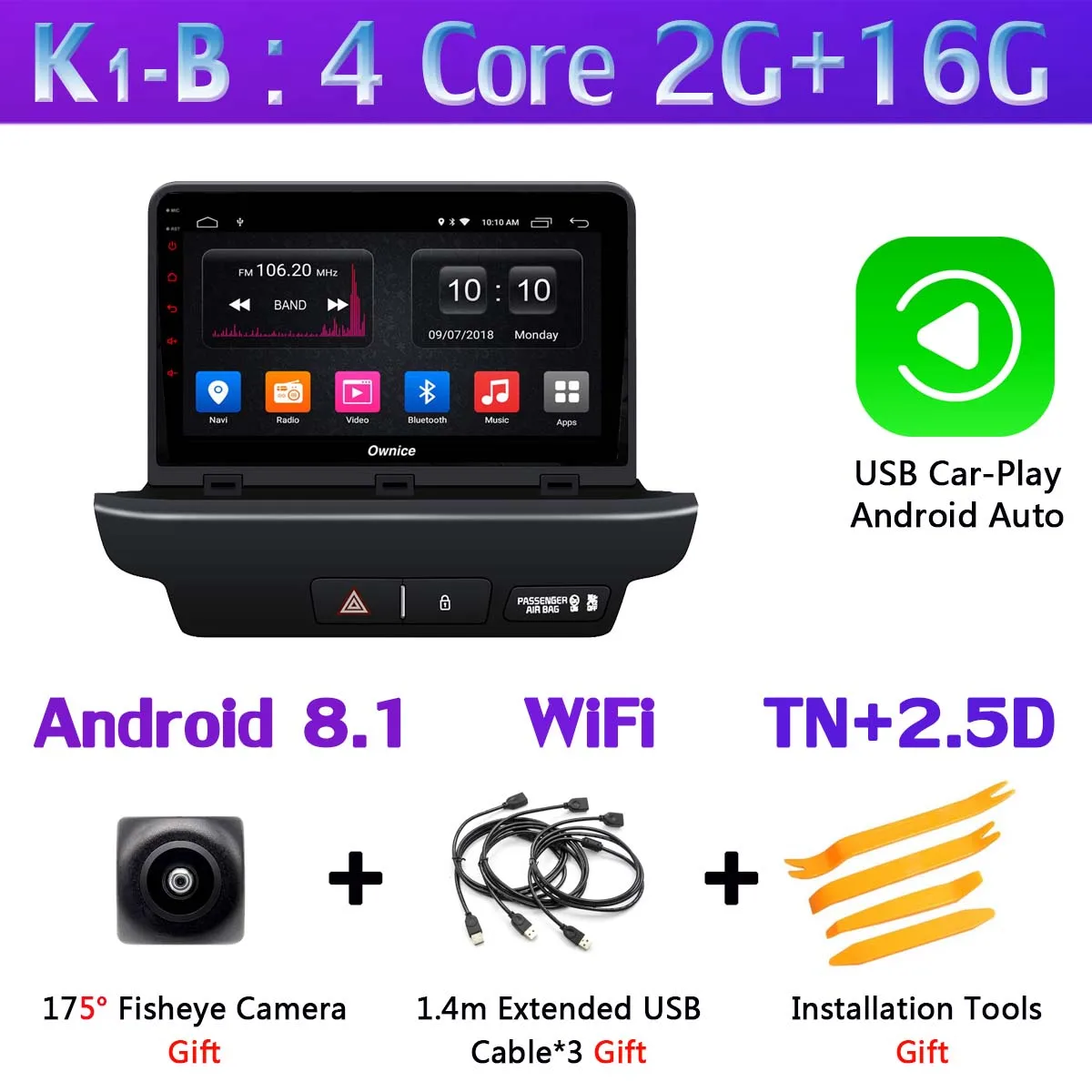 K1-B-CarPlay 360 ° панорамный 4G WiFi Android 9,0 8Core 4G+ 64G Автомобильный мультимедийный плеер gps навигация компактное минирадио CarPlay для Kia CEED - Цвет: K1-B-CarPlay
