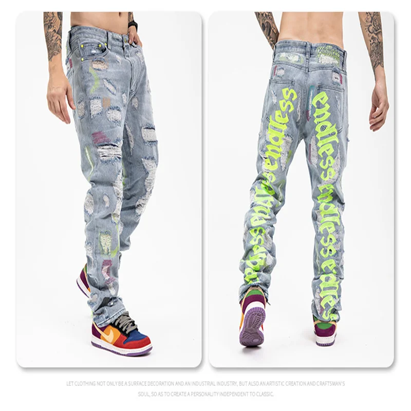 

Новинка Весна-Осень-зима 2021 в европейском стиле и винтажные джинсы с вышивкой и дырками для мужчин и женщин