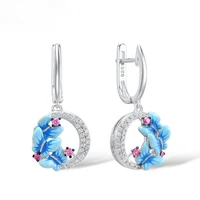 2021 new arrival blue flower shape unusual stud earrings round jewelry fashion women girl marriage ear accessories wholesale
