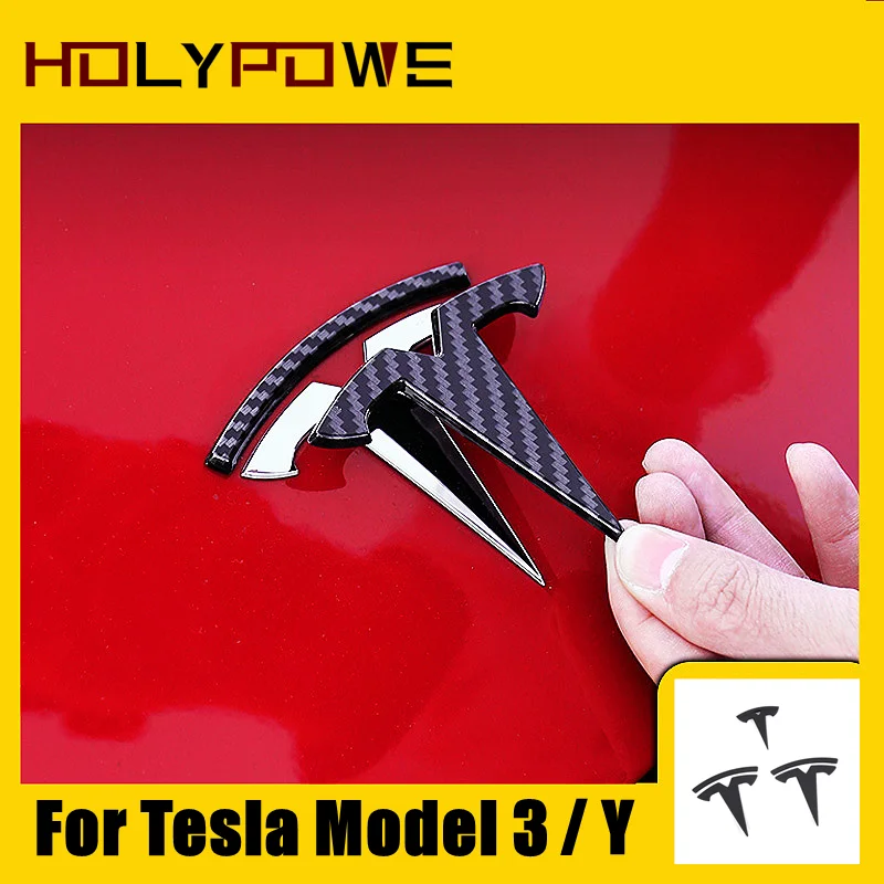 For Tesla Model 3 Y Car Logo Trim Sticker High Quality ABS / Real Carbon Fiber Texture Matte Black Decor Exterior Accessories