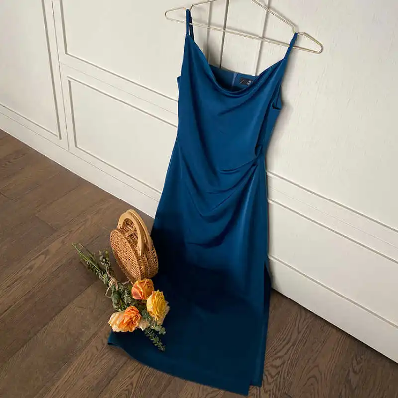 

French Style Elegant Satin Dress Women Sexy Spaghetti Strap Dress 2021 Summer Female Vestidos